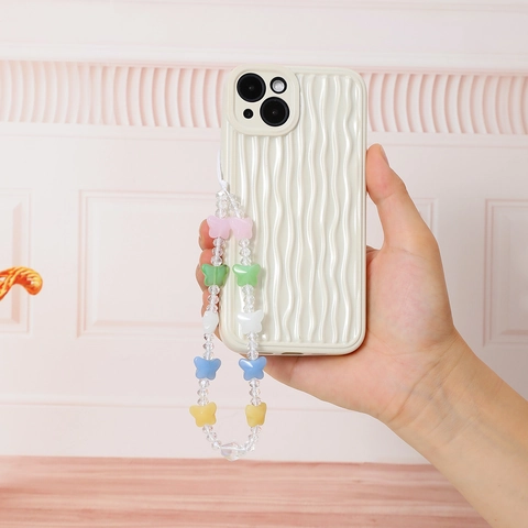 Irregular Crystal Beaded Phone Charm Aesthetic Colorful Jelly Butterfly Phone Lanyard Anti-Lost Wrist Strap Accessory