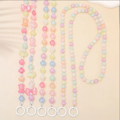 Cadena de Teléfono con Cuentas de Cielo Estrellado que Brilla en la Oscuridad Cordón para Mujer Resina Color Macaron
