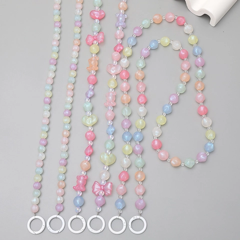 Cadena de Teléfono con Cuentas de Cielo Estrellado que Brilla en la Oscuridad Cordón para Mujer Resina Color Macaron