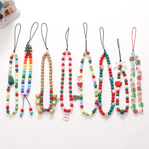 Weihnachten Perlen Handykette Weihnachtsmann Weihnachtsbaum Lebkuchenmann Acrylperlen Anti-Verlust Lanyard Handschlaufe Schmuck