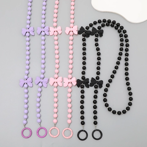 Bow Beaded Phone Lanyard Crossbody Mobile Phone Chain Anti-Lost Strap For Women Sweet Acrylic Beads Phone Accessories