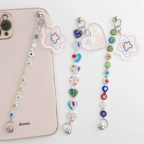 Acryl Blume Herz Katzenauge Perle Handy-Anhänger Handgefertigt Farbiges Glas Auge Armband Schlüsselband Für Damen Zubehör