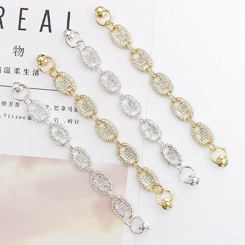 Alloy Rhinestone Coffee Bean Link Chain DIY Jewelry Accessories Full Drill Bracelet Chain For Phone Case Handmade Pendant