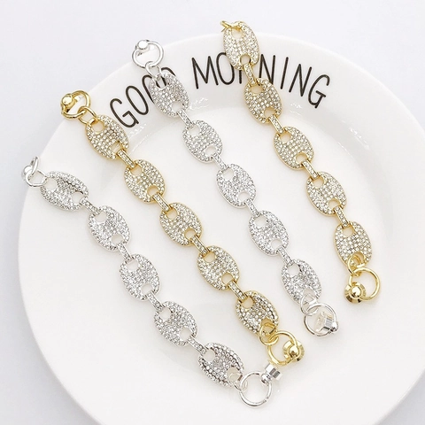 Alloy Rhinestone Coffee Bean Link Chain DIY Jewelry Accessories Full Drill Bracelet Chain For Phone Case Handmade Pendant