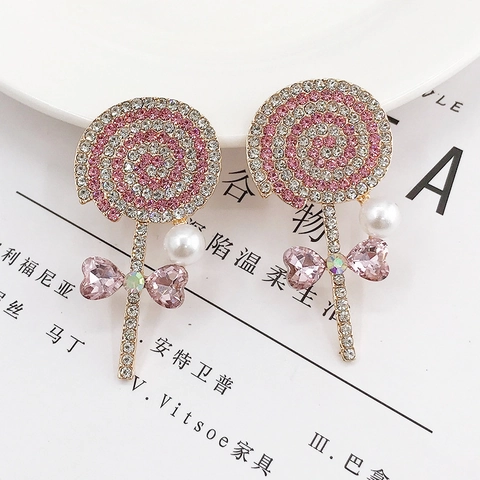 Sweet Lollipop Design Alloy Charm With Pink White Rhinestone And Artificial Pearl Handcrafted Heart Bow DIY Accessory Jewelry