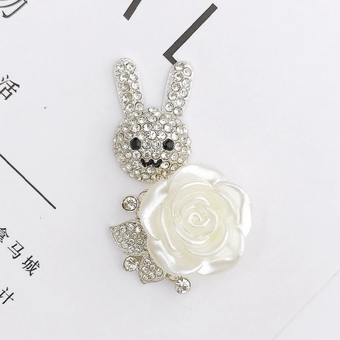 Zinc Alloy Cartoon Rabbit Head Artificial Pearl Rose Flower DIY Jewelry Accessories Rhinestone Handmade Decor Pendants