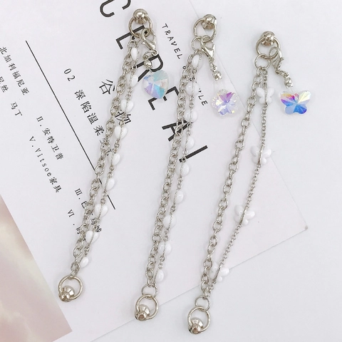 Dubbellaagse Metalen Ketting DIY Sieraden Accessoires Met Hart Vlinder Bloem Aurora Hanger Voor Telefoonhoesje Tas Hanger Vrouwen