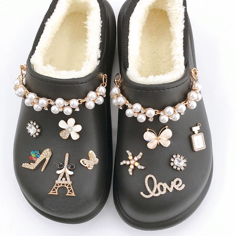 Amuletos para Zapatos de Aleación con Diamantes de Imitación para Clogs Flor Mariposa Torre Eiffel Accesorios DIY Perlas Artificiales