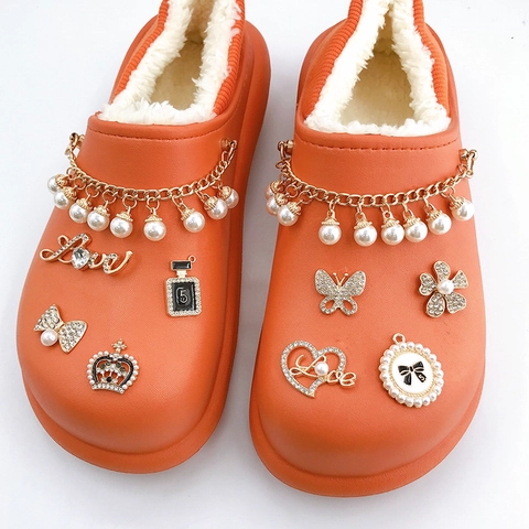 DIY Shoe Charms Alloy Rhinestone Artificial Pearl Butterfly Heart Perfume Bottle Shoe Accessories For Clogs Sandals Decoration Women Girls