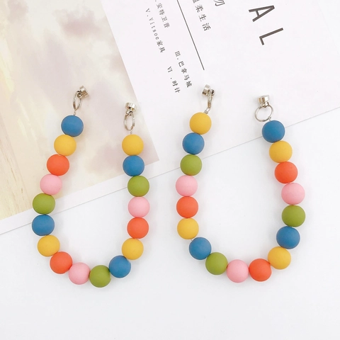 Bunte Matte Acryl Perlen Taschengurt Handy Lanyard Mehrfarbige Bonbon Perlenkette Mit Silbernen Metallringen DIY Zubehör