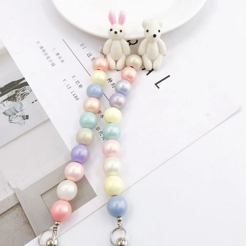 Catena per Telefono Fatta a Mano con Perle Iridescenti Macaron Simpatico Coniglio Orso Floccato DIY Accessori Girly