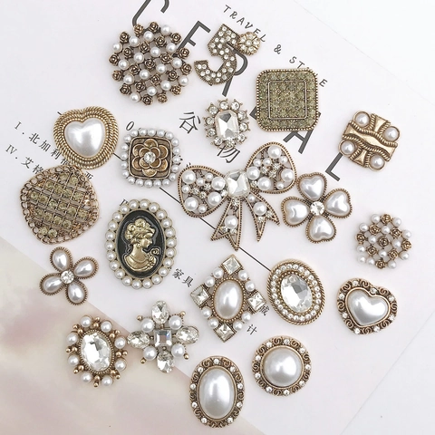 Vintage Κράμα Τεχνητό Μαργαριτάρι Στρας Charms για DIY Θήκη Τηλεφώνου Διακόσμηση Παπουτσιών Καμέλια Καρδιά Πορτρέτο Αξεσουάρ Κοσμημάτων
