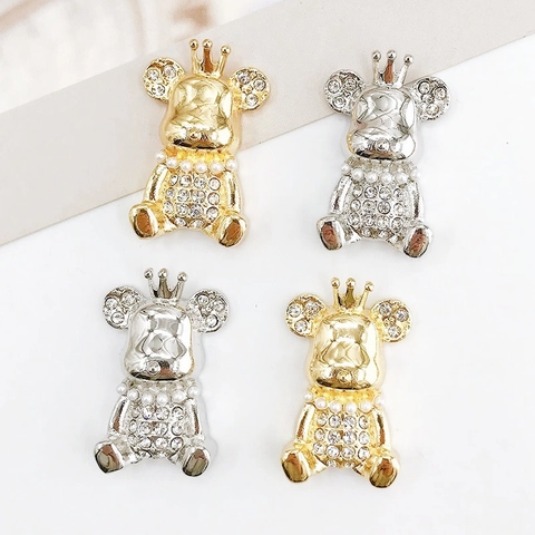 Alloy Kroonbeer DIY Accessoire Met Strass En Kunstparel Voor Telefoonhoesje Crocs Schoenbedels Goud Zilver Decoratie