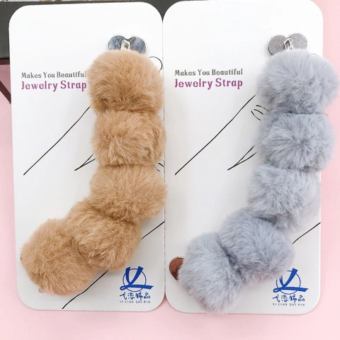 Plush Rex Rabbit Fur Pom Pom Phone Strap With Heart Clasp Cute Soft Bag Charm DIY Jewelry Accessories For Women Girls