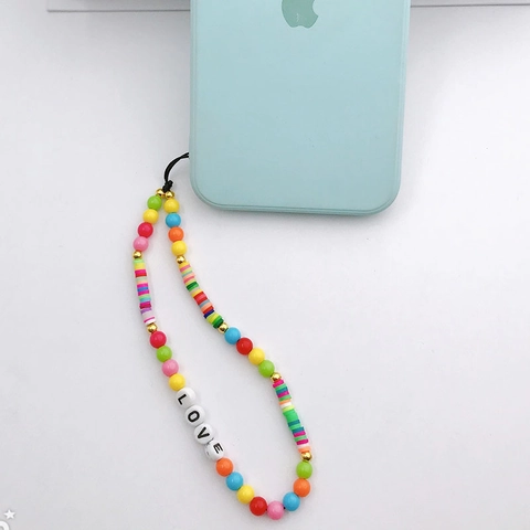 Böhmische Bunte Polymer-Ton Perlen Handykette Liebe Herz Buchstaben Perle Handgefertigte Handyhülle Charme Für Damen Mädchen Zubehör