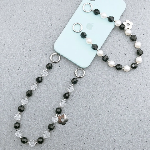 Acryl Künstliche Perle Perlen Handkette Für Handy Oder Tasche Mit Blumenanhänger DIY Mode Accessoires Für Damen