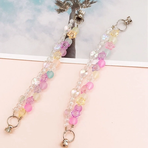 Correa de Pulsera de Cuentas de Corazón y Flor de Acrílico Colorida Hecha a Mano para Colgante de Móvil con Cierre