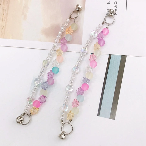 Correa de Pulsera de Cuentas de Corazón y Flor de Acrílico Colorida Hecha a Mano para Colgante de Móvil con Cierre