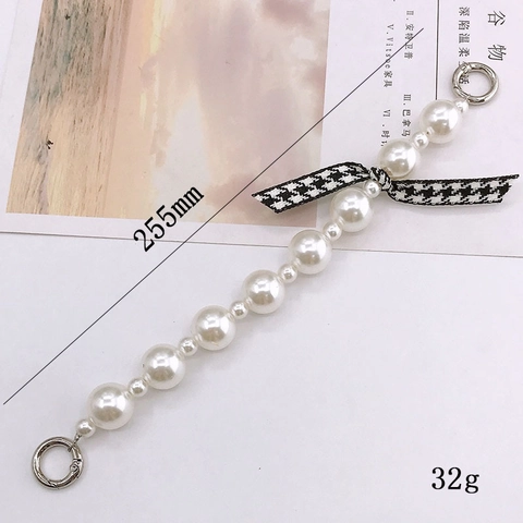 Catena per Telefono in Finte Künstliche Perle Fiocco Pied-de-poule Nastro Ciondolo Borsa Fibbia Anello a Molla Argento Accessorio DIY Donna