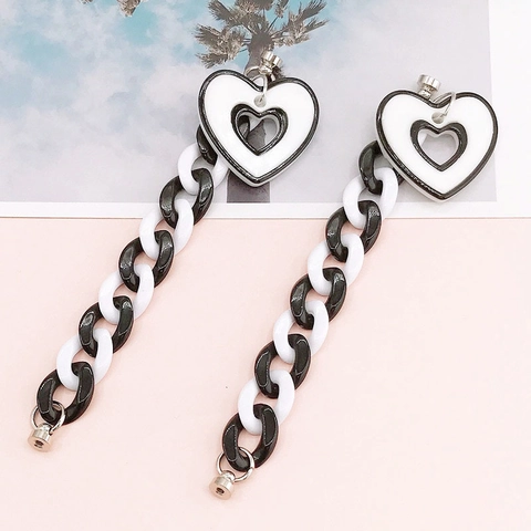Minimalist Black And White Acrylic Heart Phone Chain Strap Fashion DIY Acrylic Link Chain Phone Case Keychain For Women