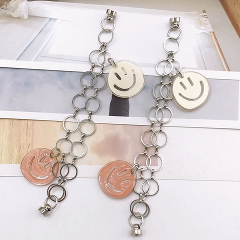 Bracciale Di Moda In Acrilico Con Faccia Sorridente Doppia Catena Charm Per Telefono Donna Fibbia Magnetica In Metallo