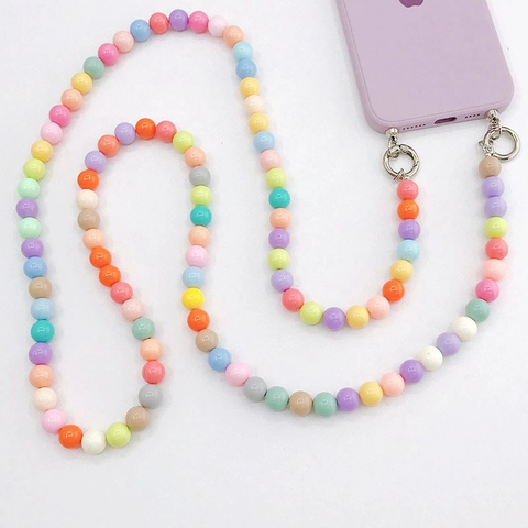 Πολύχρωμη Ακρυλική Αλυσίδα Τηλεφώνου Crossbody Sweet Macaron Beaded Λουράκι Κινητού Τηλεφώνου Anti-Drop Lanyard Αξεσουάρ για Γυναίκες