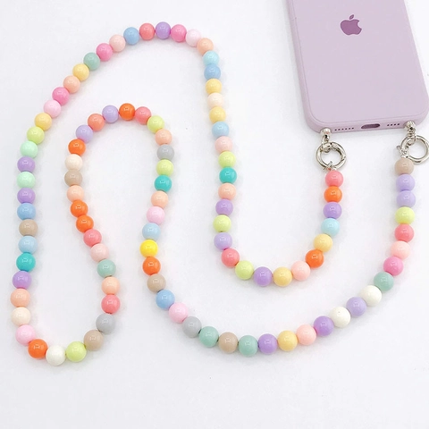 Πολύχρωμη Ακρυλική Αλυσίδα Τηλεφώνου Crossbody Sweet Macaron Beaded Λουράκι Κινητού Τηλεφώνου Anti-Drop Lanyard Αξεσουάρ για Γυναίκες
