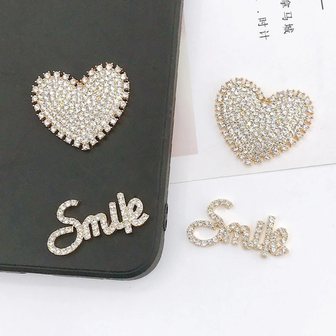 DIY Diamante Imitación Corazón Sonrisa Letra Aleación Accesorios Para Fundas Móvil Zapatos Bolsos Decoración Metal Mujer