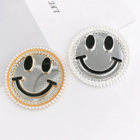 Accessorio per Specchio Fai da Te con Faccina Sorridente Lega Oro e Argento con Strass e Perla Artificiale per Donna Cellulare