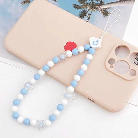 Acrylic Resin Beaded Phone Chain Sweet Smile Face Cloud Lanyard Anti-Drop Wrist Strap For Women Mobile Phone Decoration