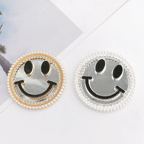 Accessorio per Specchio Fai da Te con Faccina Sorridente Lega Oro e Argento con Strass e Perla Artificiale per Donna Cellulare
