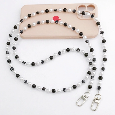 Beaded Smiley Face Phone Chain For Women Crossbody Strap With Metal Lobster Clasp Resin Bead Decoration Accessories