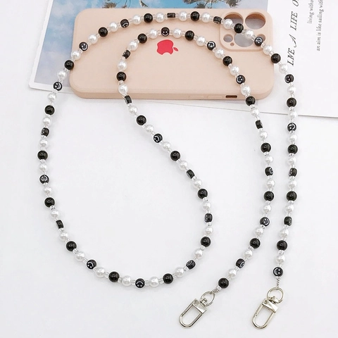 Beaded Smiley Face Phone Chain For Women Crossbody Strap With Metal Lobster Clasp Resin Bead Decoration Accessories