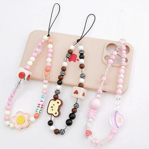 Cordón Para Teléfono Con Cuentas De Oso De Dibujos Animados En Dulce Color Caramelo Correa De Muñeca Antipérdida Para Mujeres Niñas Decoración De Funda De Teléfono Colgante