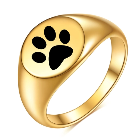 304 Roestvrij Stalen Zegelring Voor Heren Dames Dierenpootafdruk Laser Gegraveerd Rond Geometrisch Mode Sieraden Cadeau