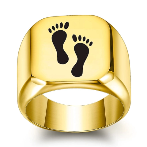 Vintage Roestvrijstalen Zegelring Voor Heren Dames Minimalistisch Vierkante Bovenkant Baby Voetafdruk Patroon Sieraden Ring