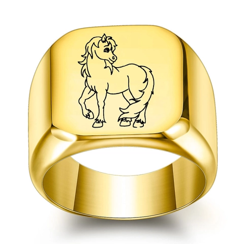 Chevalière en Acier Inoxydable Vintage Motif Cheval pour Homme Femme Minimaliste Animal Géométrique Bague Large Bijoux de Mode Cadeau