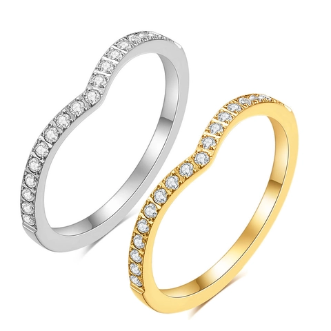 V Shaped Wishbone Stainless Steel Ring Single Row Inlaid Zirconia Gold Silver Plated Fashion Stackable Jewelry For Women