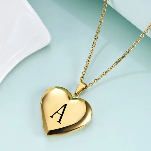 Roestvrij Staal Hart Medaillon Halsketting Voor Vrouwen Goud Beginletter A-Z Gepersonaliseerde Foto Gedenkhanger Sieraden Cadeau