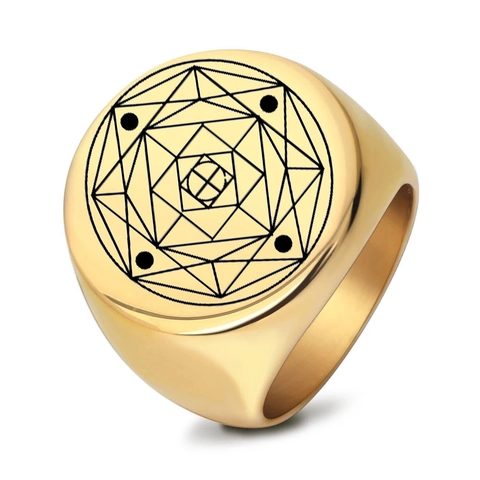 Bague Chevalière Vintage en Acier Inoxydable 304 Gravée au Laser Motif Géométrique Géométrie Sacrée pour Hommes et Femmes