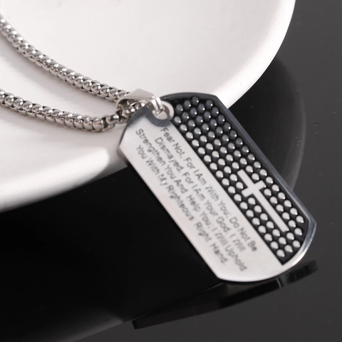 Collar Dog Tag Cruz de Acero Inoxidable 304 Personalizado para Hombre Colgante Religioso con Versículo Bíblico Joyería