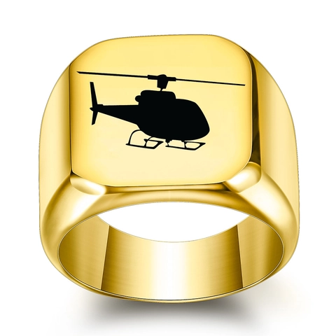 Chevalière Hélicoptère Vintage Punk pour Hommes Acier Titane Carré Bijoux de Mode Style Cool Accessoires de Bague pour Garçons