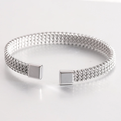 Minimalist Stainless Steel Woven Mesh Cuff Bracelet For Women Men C Shaped Open Twisted Snake Bone Honeycomb Fashion Jewelry