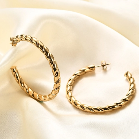 Orecchini a Cerchio in Acciaio Inossidabile 304 Placcati Oro 18K per Donna Torsione C-Forma Struttura Geometrica Minimalista Gioielli