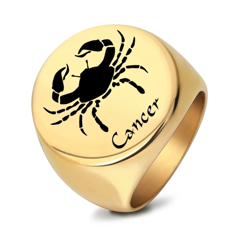 Edelstahl Krebs Sternzeichen Siegelring Für Herren Vintage Gold Silber Poliert Krabbe Muster Konstellation Schmuck Fingerring