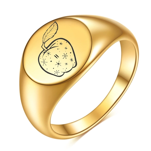 304 Stainless Steel Signet Ring For Women Polished Laser Engraved Apple Pattern Minimalist Ins Style Finger Jewelry Band Ring