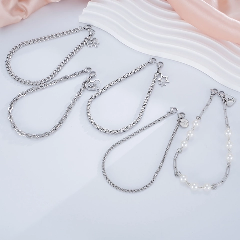 Stainless Steel Artificial Pearl Phone Strap Heart Star Alphabet Bowknot Charms Anti-lost Hand Chain Lanyard For Women