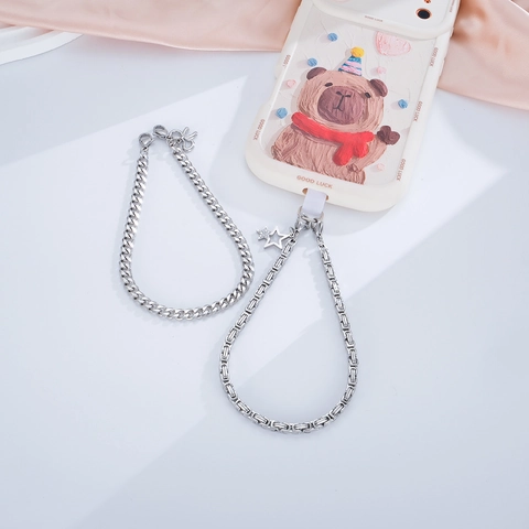 Stainless Steel Artificial Pearl Phone Strap Heart Star Alphabet Bowknot Charms Anti-lost Hand Chain Lanyard For Women