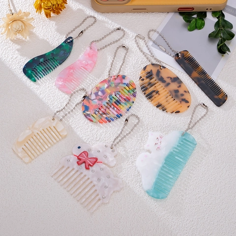 Mini Pettine Portachiavi Ciondolo Acetato Pettine Portatile Simpatico Forma Animale Gatto Coniglio Ciondolo Borsa Accessorio Capelli Donna