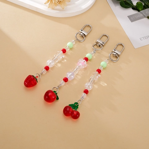 Llavero de Cuentas de Fruta y Estrella de Acrílico para Mujer Lindo Colgante de Bolso de Cereza Manzana Fresa Joyería Hecha a Mano